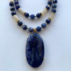 Sodalite and Sunstone Layered Statement Necklace